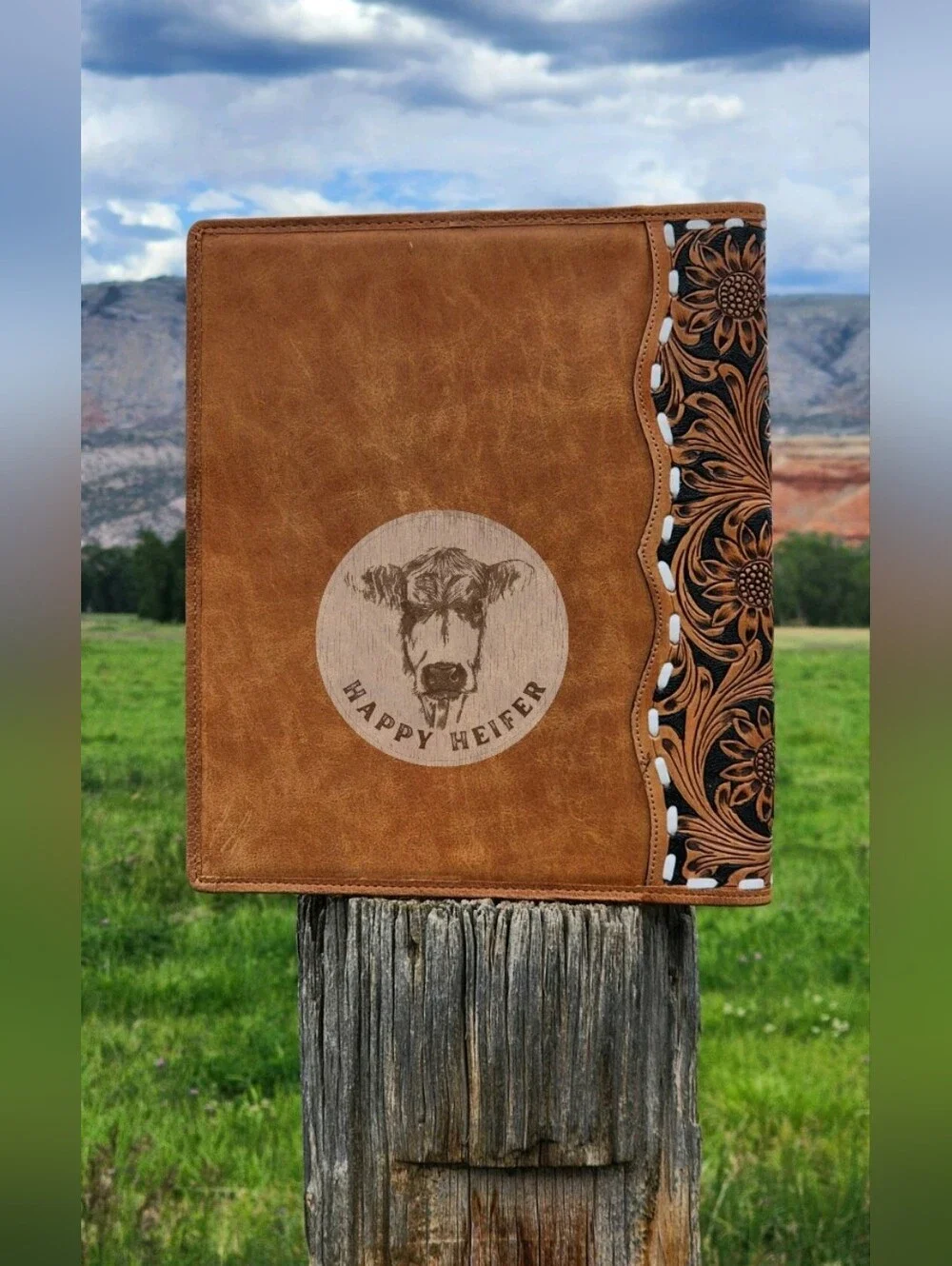 Western Handtooled Leather And Cowhide Portfolio NWOT